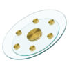 Double layer rotatable round glass.Golden aluminum plate,The rotatable design makes it convenient to retrieve and place items.The upper glass has a diameter of 20 inches,the lower glass15 inches.