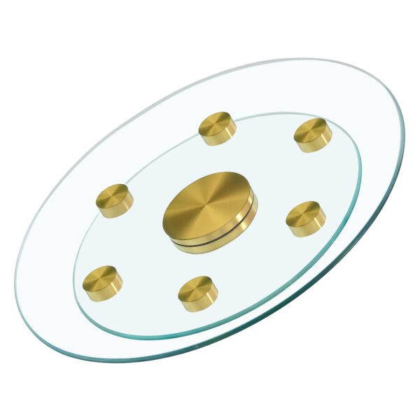 199fd2140b4548b9aec404bf307ca050_2f3e812d72aaaaa98cf9195241b8b7c1 Double layer rotatable round glass.Golden aluminum plate,The rotatable design makes it convenient to retrieve and place items.The upper glass has a diameter of 20 inches,the lower glass15 inches.
