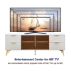 Deluxe Sculpted Modern Fashion Geometric Style TV Stand, Aluminum Frame Tempered Glass Door 4 Drawer Chest with Adjustable Metal Feet ,White,59.9"L x 15.7"W x 21.7"H