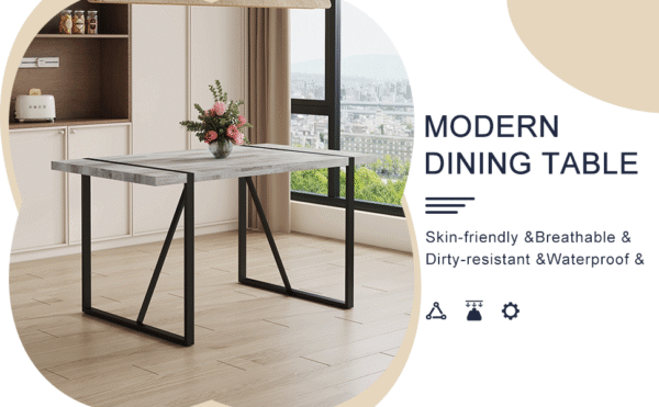19b15e2048e04de4b5959636481564a4_bd50e16bf2ec5f35755d2dc580f7cd44 A minimalist retro rectangular dining table with a specially textured top and black metal legs.Contemporary Minimalist MDF Gray Textured Tabletop.Able To Give People A Visual Beauty With Rules.