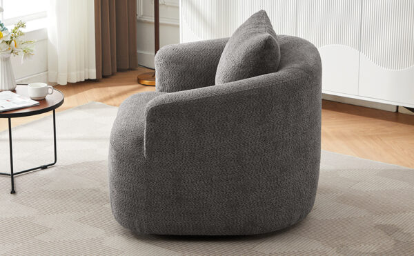 360° Swivel Chair, 38.2" Accent Chair Sofa, Upholstered Swivel Barrel Sofa Chair with a Throw Pillow for Living Room, Bedroom, Office and Hotel, Grey