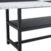 Table and chair set.71*35.4 inch White And Black Spliced Dining Table With Storage Function In The Middle Of The Table Legs.Paired With 8 Light Gray Linen-Cotton Dining Chairs, Simple And Versatile.