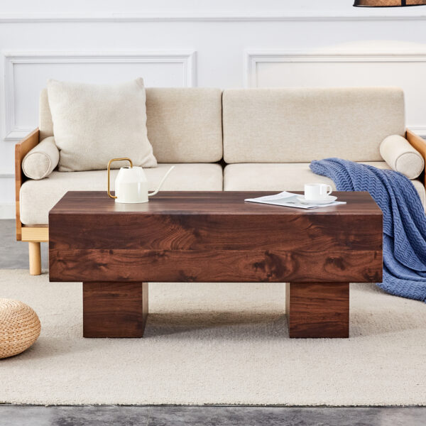 19ef30f35ab846b480788e9004c9f34a_8eca805e35bf4f05e2c1825107ef4811 Modern Simple Walnut Colored Texture Sticker MDF Coffee Table - 43.3"x21.6"x17.2" Practical Model.Making it an ideal addition to any living room or apartment.