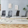 Modern Dining Chairs with Faux Leather Padded Seat Dining Living Room Chairs Upholstered Chair with Metal Legs Design for Kitchen, Living, Bedroom, Dining Room Side Chairs Set of 4 (Grey+PU)C-001
