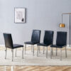 Four Black PU dining chairs,Silver Metal Legs.Simple and versatile, comfortable and accompanied. Exquisite and versatile dining chairs unlock a comfortable new experience.(Set of 4)