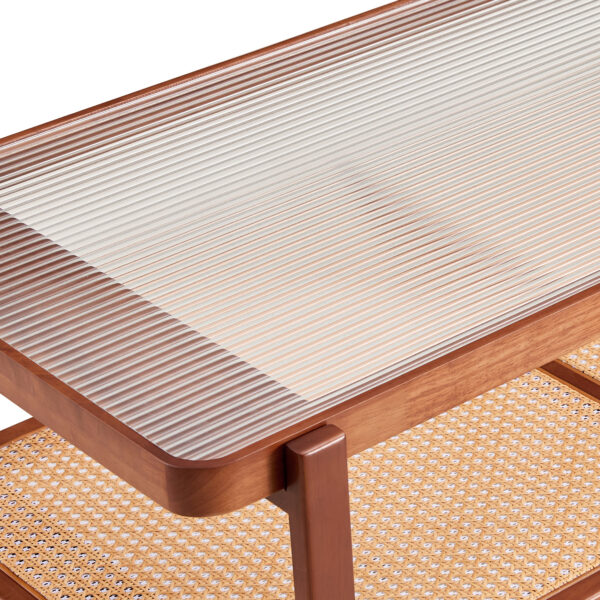 1a3bf720039c472a90bf2d7f3067f748_20230612_87a440d5eeccc2d4b3105d9245e150da Modern simple rectangle double-layer Walnut color solid wood Glass desktop tea table rattan woven Chinese side table small rectangle table suitable for living room, dining room and bedroom