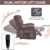 Lift Recliner Chair Heat Massage Dual Motor Infinite Position Up to 350 LBS Large Electric Power Lift Recliners with Power-Remote, Medium-firm and Heavy duty, Brown