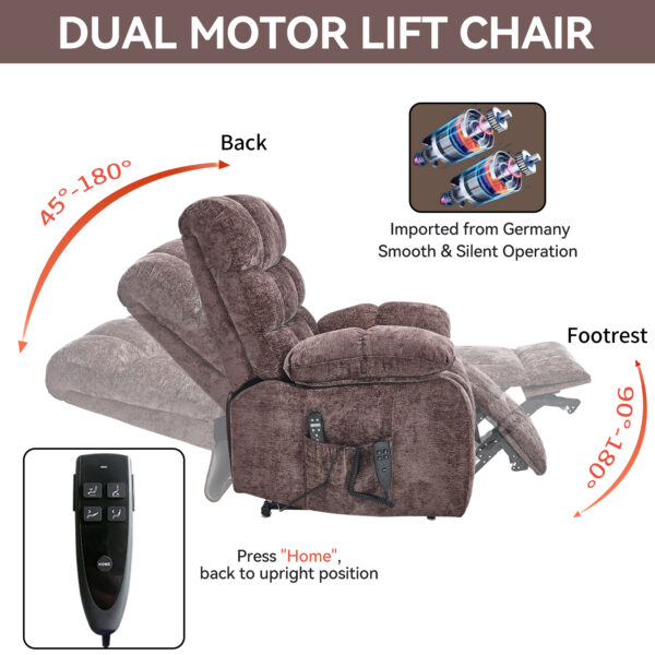 Lift Recliner Chair Heat Massage Dual Motor Infinite Position Up to 350 LBS Large Electric Power Lift Recliners with Power-Remote, Medium-firm and Heavy duty, Brown