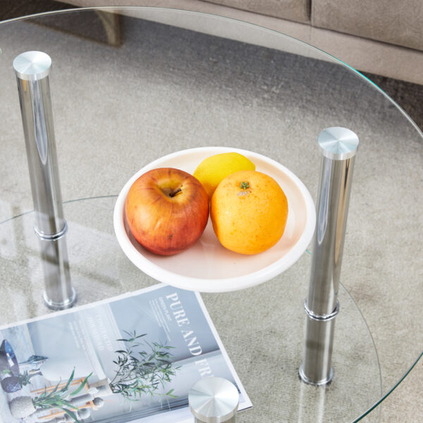 1a533d9a37b84a468f1312dde7342394_7124349fe6578a53460caa5d1eae7aff Contemporary Minimalist Double Layer Tempered Glass Coffee Table - 27.5" Top and 23.6" Bottom.Reinforced Glass Tabletop,Stainless Steel Silver Plated Legs.