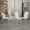 Modern Dining Chairs with Faux Leather Padded Seat Dining Living Room Chairs Upholstered Chair with Metal Legs Design for Kitchen, Living, Bedroom, Dining Room Side Chairs Set of 4 (White+PU )C-001