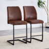 A set of two brown chairs, including suede cushions and black metal legs. Small size, suitable for select groups, suitable for dining room, kitchen, terrace and guest office chairs (set of 2)