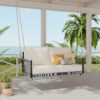 TREXM 1-Piece Woven Rope Outdoor Swing Sofa with Soft Cushions Seating 2 for Patio, Courtyard and Balcony (Beige)