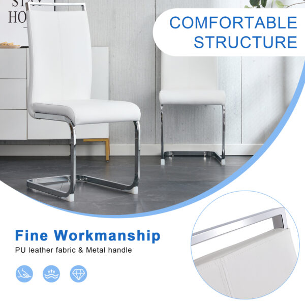 1abb4f1ad11d4656bbc894cdce0faaaa_1eb3733d90416a0781c9bc3c4f26e70c Table and chair set.Elegant Transparent Tempered Glass Dining Set - 71"x35.4" with 8 White PU Chairs with silver C-tube metal leg.