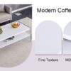 Double rectangular coffee table. The board surface is MDF, with white stickers, and both sides are transparent tempered glass. Suitable for living room, bedroom and other occasions.