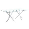 Large Modern Rectangular Glass Dining Table for 6-8 with 0.39" Tempered Glass Tabletop and Silver Chrome Metal Legs, for Kitchen.Tempered Glass Tabletop,Double Fork Metal Legs.W1151S03321