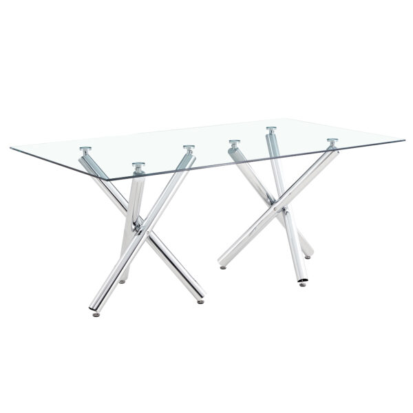 1af2a6d31041486983e662712d18ab37_4b9c12a6d9cdc4e6e7c1dbb1d845710b Large Modern Rectangular Glass Dining Table for 6-8 with 0.39" Tempered Glass Tabletop and Silver Chrome Metal Legs, for Kitchen.Tempered Glass Tabletop,Double Fork Metal Legs.W1151S03321