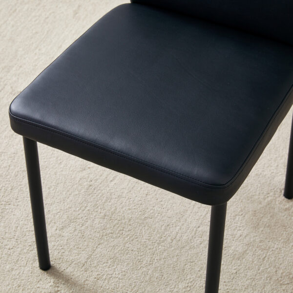 1b08ef2405cc4b67a4a7643593c0a984_3acff103915f232c39934bbb18eec3a8 Luxury Simple Chair - Set of 6 BLACK PU Material High Resilience Dining Chair with Metal Black Leg.The Chair Back Has a Vertical Stripe Design With Smooth And Uniform Lines.