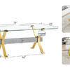 Dining table. Modern tempered glass dining table. Large modern office desk with gold plated metal legs and MDF crossbars, suitable for both home and office use. Kitchen. 79 ''x39''x30 '' 1105