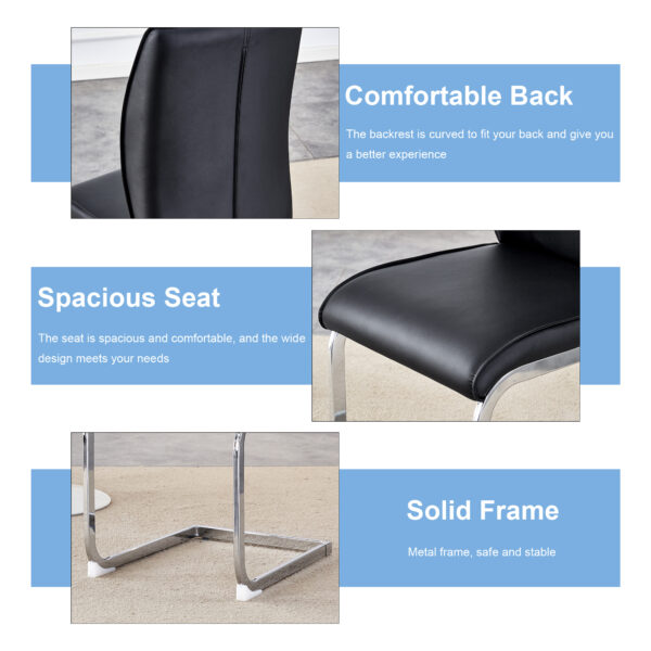 1b2b03d9a7e84b9c982cbf4bb5822c0f_44bcc17458832a90ecedb2d39e174427 Luxury Simple Arch Chair - Set of 4 Black PU Material High Resilience Dining Chair with Arched Metal Silver Leg.