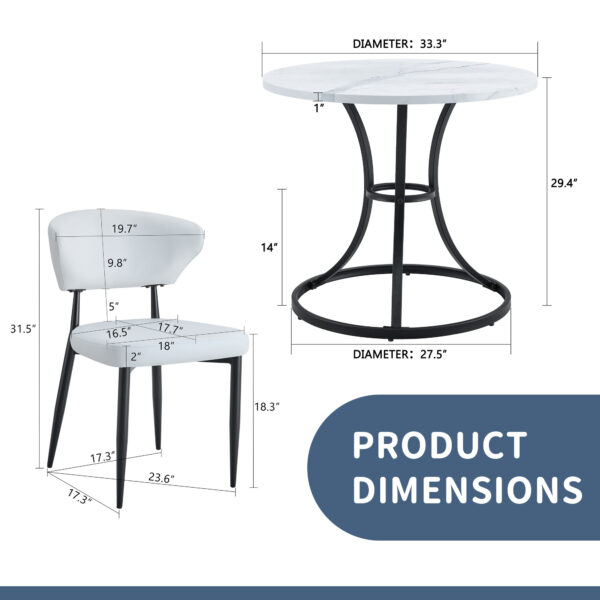 1b33ebcf3f3f4570820e6f8e1811c787_27d47a91f563fc6eb694ff5c893bf8e8 Table and chair set.A Modern Minimalist Circular Dining Table With A Diameter Of 33.3 Inches.Paired With 4 White Minimalist Ergonomic Dining Chair, With A Curved Backrest For Comfortable Design.