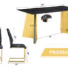 Table and chair set.63"x31.5x30"Black Texture With Lines Patterned Sintered Stone Table with Golden Stainless Steel Butterfly Legs.Paried With 6 Black High-quality PU Chairs With Golden Metal Legs.