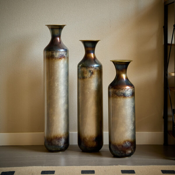 Floor metal vase modern style decoration home droplet shaped white metal vase 3-piece set gorgeous home decoration large glazed metal vase