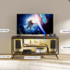 There are installation videos and scene videos. TV socket and LED light - TV stand TV up to 55 ", small unit modern TV console suitable for living room and bedroom, light grey