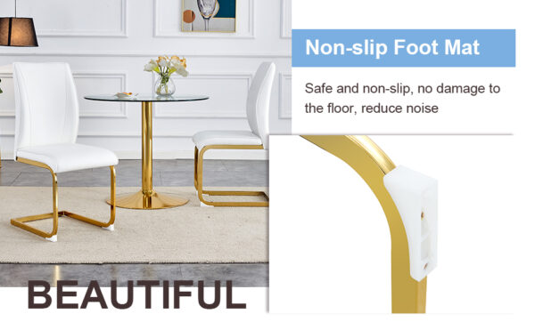 1bdfe17630214c90822f58c79beecb38_3b6c2af5659744e22c32fea5722d80de Luxury Simple Arch Chair - Set of 2 WHITE PU Material High Resilience Dining Chair with Arched Metal Gold Leg.