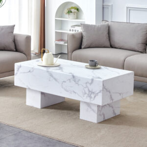 Modern Simple White Marble Texture MDF Coffee Table - 43.3"x21.6"x17.2" Practical Model.Making it an ideal addition to any living room or apartment.W1151134962
