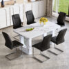Table and chair set.64.5 x 35.4 Inch Stylish White Marble Textured Dining Table,Perfectly Blending Simplicity And Transparency.Paried With 6 Black High-quality PU Chairs With Silver Arched Metal Legs.