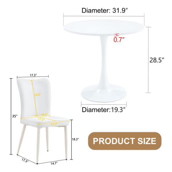 1c3341da4ef7421dbe5a5b52ef640ad1_3b13262884ad603b84cb33922331e85e Table and chair set.Hourglass-Shaped Stable Small Round Table -31.9" * 31.9" with 2 Cream-Style dining chairs with a vertical line design on backrest.Adding a warm atmosphere to your family.