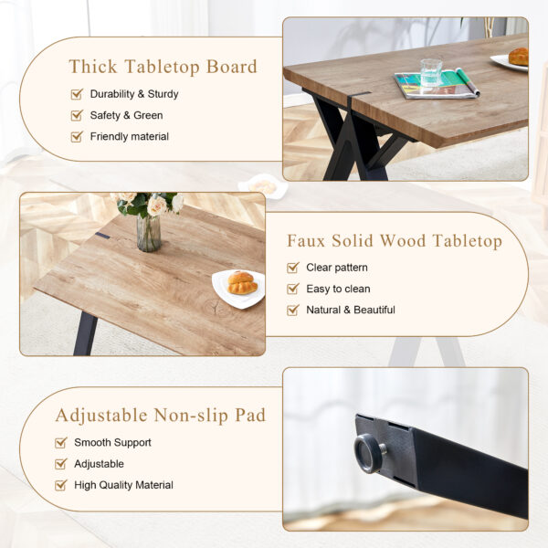 1c5b62e343b045dda2686112864c7e48_6afdc6fa0c0aa271233b834bcdd8d0c8 Table and chair set.63"x35.4" Wood-Textured MDF Dining Table with Black A-Frame Legs.Paired with 4 Brown Technology Fabric Round Corner Dining Chair.Density Board Sticker,Iron Pipe Spraying,