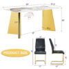 Table and chair set.63"x31.5x30" Luxurious Pandora patterned Sintered Stone Tabletop with Golden Stainless Steel Butterfly Legs.Paried With 6 Black High-quality PU Chairs With Arched Metal Legs.