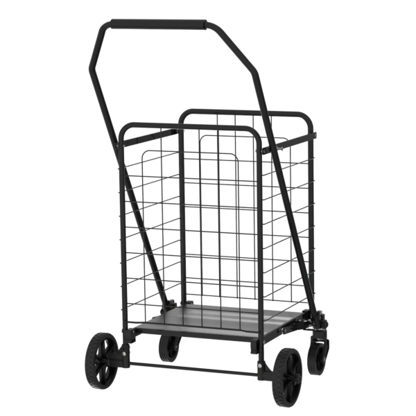 Shopping Cart with Shelf,Grocery Cart on Wheels, Foldable Utility Shopping Carts with Double Basket and 360° Rolling Swivel Wheels for Groceries Laundry