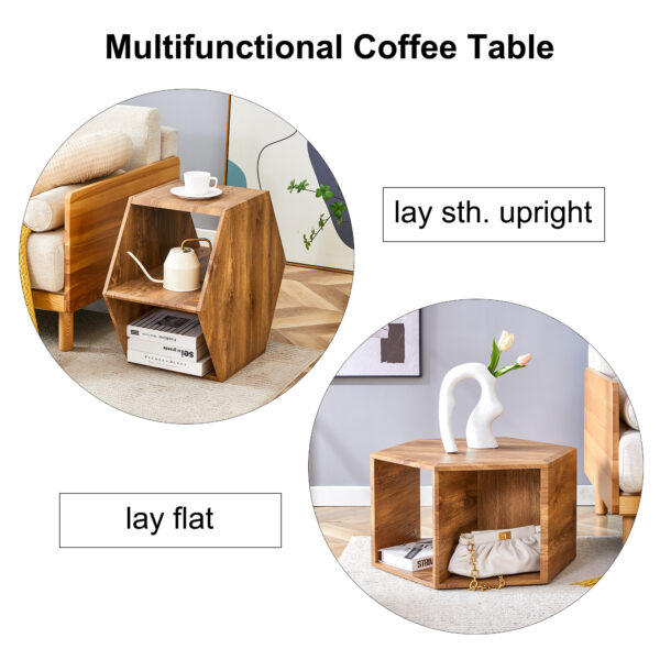 1cda2628c25245d9a76a0060f5c09a15_4b6dfb9747312e9b8c3f4945712d2e28 Hexagonal MDF coffee table, characteristic pattern stickers, multi-hole design to give more storage space, simple and convenient design makes it suitable for all kinds of style scenes.