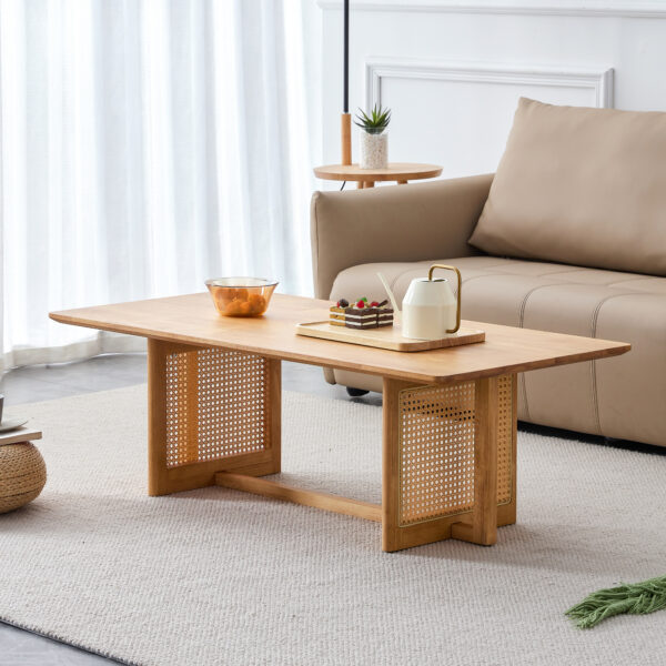 Chinese style log wind Imitation rattan tea table rectangular solid wood coffee  table small family living room tea table