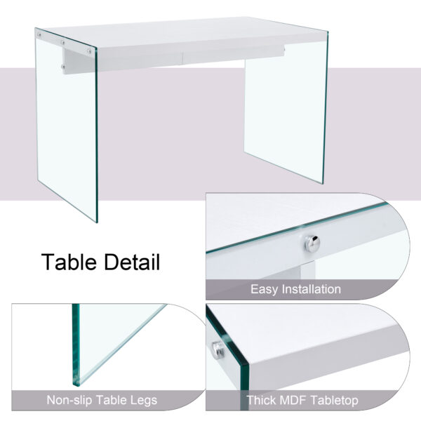1d8e0730f93947289ac62f4b3b8efa36_b5e9bb696d3cc0835767f947ca12aac3 The top of the coffee table is made of MDF and white stickers, and the sides are clear tempered glass. The design is simple and elegant, and the structure is strong.