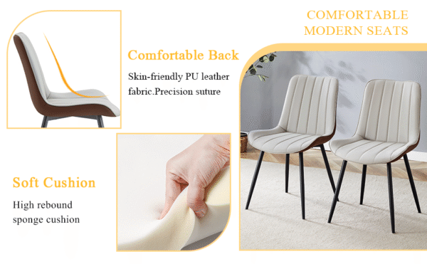 1d9b70bb42eb4409ab5944960998d06d_463d0008072d864851f58f6d5e59d0b1 Extended Seat Cushion PU Dining Chair Set - Four Pieces.Smooth line design,Integral metal leg structure,Can integrate well into various modern home decoration styles.Gray and Brown Splicing Colors.