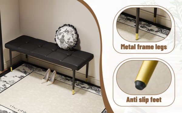 1dc14b9ed76d4ffc88f8cd8e6a3e66d3_39d22e3ec5853c44bc087c490ee47936 47*16 Inch Multifunctional Black Shoe Bench - Faux PU Cushion, Sturdy Metal Legs With Gold Accents.Suitable For Bedroom,Fitting room, Storage room, Dining room, and Living room,etc.
