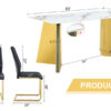 Table and chair set.63"x31.5x30" Luxurious Cold Jade Patterned Sintered Stone Dining Table with Golden Stainless Steel Butterfly Legs.Paried With 6 Black High-quality PU Chairs With Arched Metal Legs.