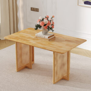 Chinese country retro solid wood dining table, simple modern imitation rattan dining table, wooden dining table.Suitable for dining room, living room, office.Natural Style Solid Wood Dining Table.