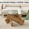 Circular glass coffee table, 33.4-inch modern and distinctive design tea table. Tempered glass countertop, wood colored MDF table legs. Suitable for living rooms and farmhouses