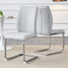Luxury Simple Arch Chair - Set of 2 Light Gray PU Material High Resilience Dining Chair with Arched Metal Silver Leg.