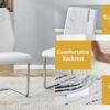 Table and chair set.55"x31.4" Cream-Style White MDF Dining Table Set with 6 White Chairs With Silver Metal Legs.MDF Tabletop and metal frame legs.Adding a warm and gentle atmosphere to your family.