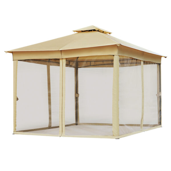 TREXM 10x12 Outdoor Gazebo Tent with Double Roofs, Patio Gazebo with Mosquito Netting, Patio Canopy for Backyard, Garden, Lawn and Deck (Beige)