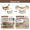 Modern Round Lift-Top Coffee Table with Storage & 3 Ottoman White & Natural