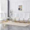 Luxury Simple Arch Chair - Set of 6 White PU Material High Resilience Dining Chair with Arched Metal Gold Leg.