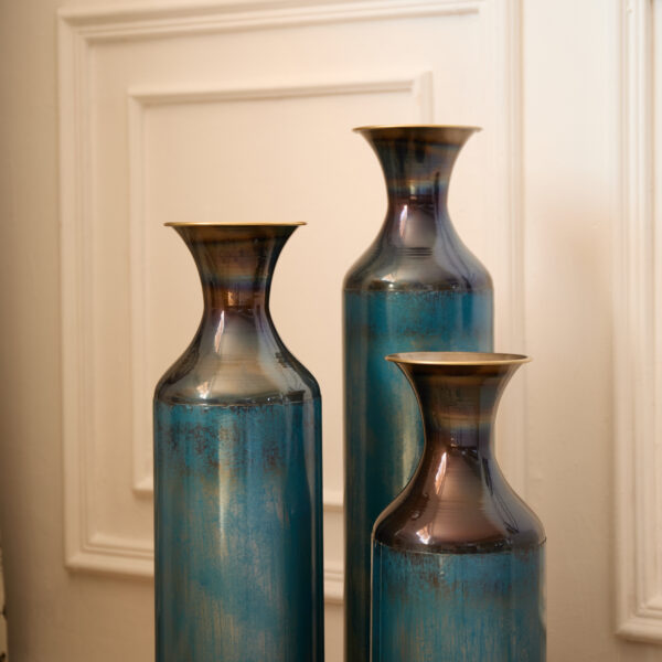 Floor metal vase modern style decoration home droplet shaped white metal vase 3-piece set gorgeous home decoration large glazed metal vase
