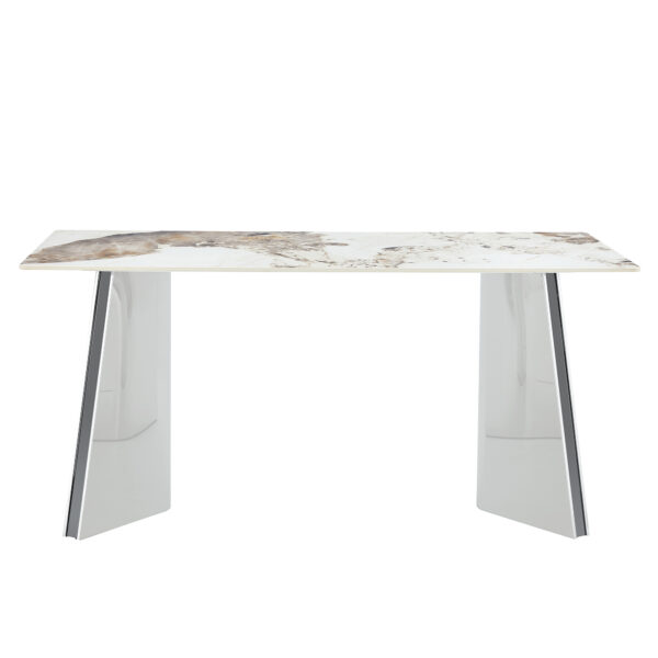 1e7d114d9abd4a8c942384fade2c4f0d_7057eaf9f0ae536c24901892bc574cac 63"x31.5x30" Pandora Patterned Rock Slab Dining Table with Silver Stainless Steel Butterfly Legs.The tabletop is designed to be scratch and heat resistant.Slabs Tabletop,Stainless Steels Legs.