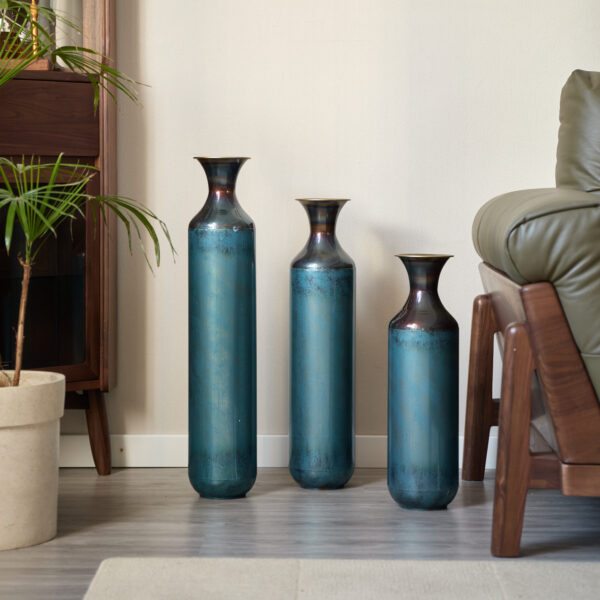 Floor metal vase modern style decoration home droplet shaped white metal vase 3-piece set gorgeous home decoration large glazed metal vase